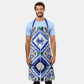 Tablier Azulejo Motif espagnol Carreaux marine Monogramme (Porté)