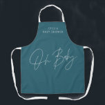 Tablier Baby shower script moderne bold turquoise bleu élé<br><div class="desc">Baby shower script moderne turquoise bleu et blanc élégant décoration d'tablier de fête. Conception idéale sans distinction de genre.</div>