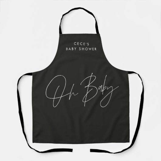 Tablier Baby shower script moderne noir et blanc élégant (Recto)