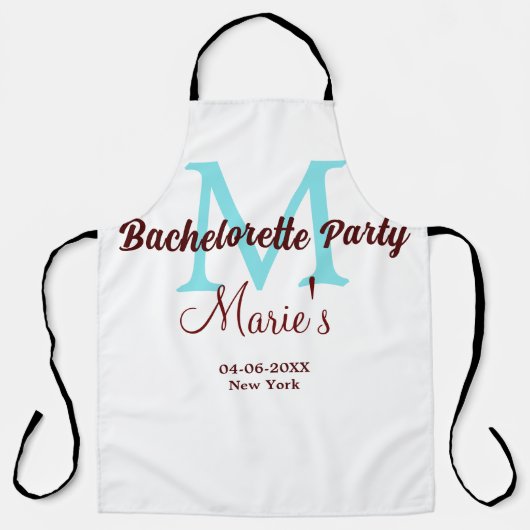Tablier bachelorette parti monogramme ajouter nom date pla (Recto)