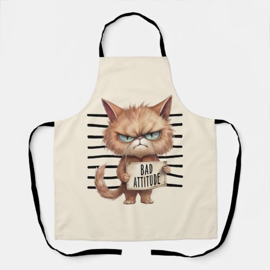 Tablier Bad Attitude Chat Mugshot - Drôle Feline Design (Recto)