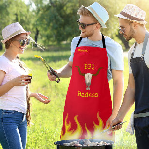 Tablier Badass barbecue crâne de vache flamboyante