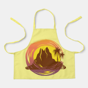 Tablier Badge avec paysage volcanique tropical et palmiers