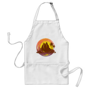 Tablier Badge avec paysage volcanique tropical et palmiers