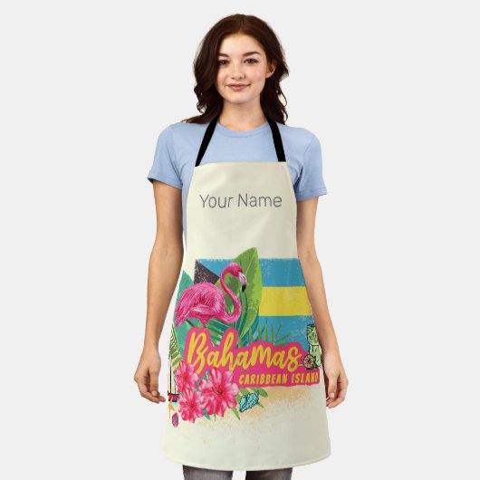 Tablier Bahamas rétro caraïbes île flamingo vintage (Porté)