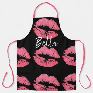 Tablier Baiser baiser à lèvres imprimé rose et noir mignon