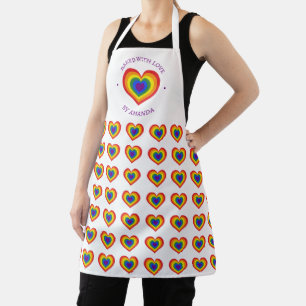 Tablier Baked With Love Rainbow Heart Motif Nom personnali