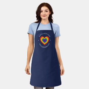 Tablier Baked With Love Rainbow Heart Texte Personnalisé M