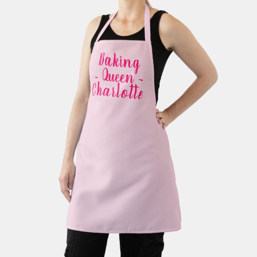 Tablier Baking queen clair rose script personnalisé nom él (Insitu)