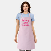 Tablier Baking queen clair rose script personnalisé nom él (Porté)