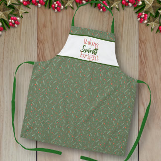 Tablier Baking Spirits Bright Green Holiday Motif Apron
