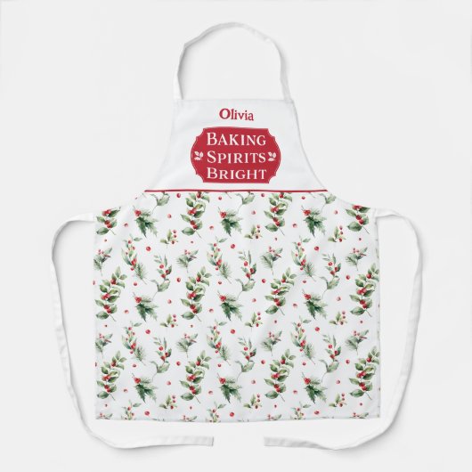 Tablier Baking Spirits brillant Floral Monogramme Noël (Recto)