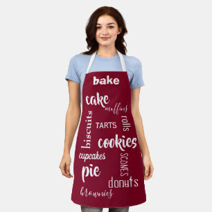 Tablier Baking Words Burgundy Kitchen Apron