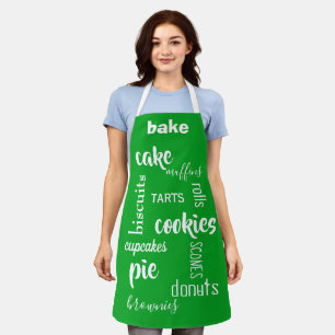 Tablier Baking Words Green Kitchen Apron