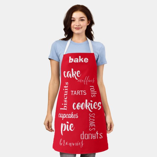 Tablier Baking Words Red Kitchen Apron (Porté)