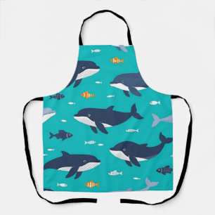 Tablier Baleines dauphins motif océan