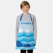 Tablier Baleines et vagues Bleu Océan Personnalisé (Porté)