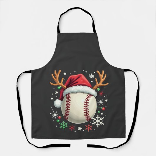 Tablier Balle de baseball avec cornes de renne et Noël (Recto)