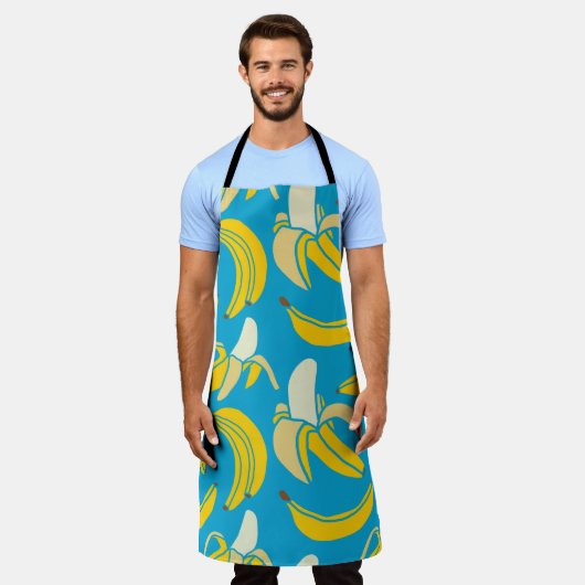Tablier Bananes jaunes, motif arrière - plan bleu (Porté)