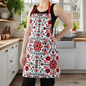 Tablier Bandanna Scandinave Mignonne Noir Et Rouge Floral