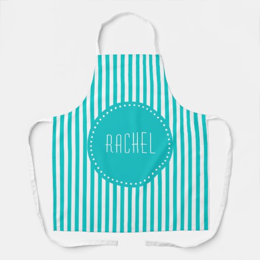 Tablier Bandes bleu turquoise et blanc (Recto)