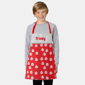 Tablier Bandes de chevron blanc ornées sur rouge (Porté)