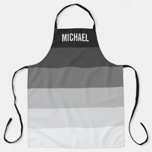 Tablier Bandes de dégradé noir et blanc avec nom personnal