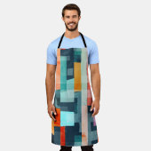 Tablier Bandes géométriques multicolores, motif tendance. (Porté)