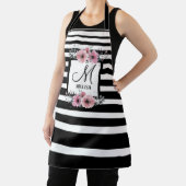 Tablier Bandes noires et blanches Monogramme floral rose (Insitu)