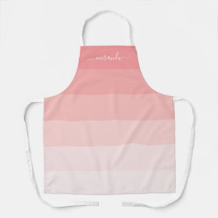 Tablier Bandes rose pastel dégradé avec nom personnalisé