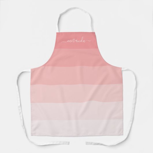 Tablier Bandes rose pastel dégradé avec nom personnalisé (Recto)