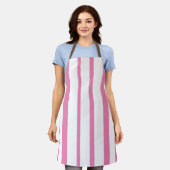 Tablier Bandes Verticales Rose Et Blanc (Porté)