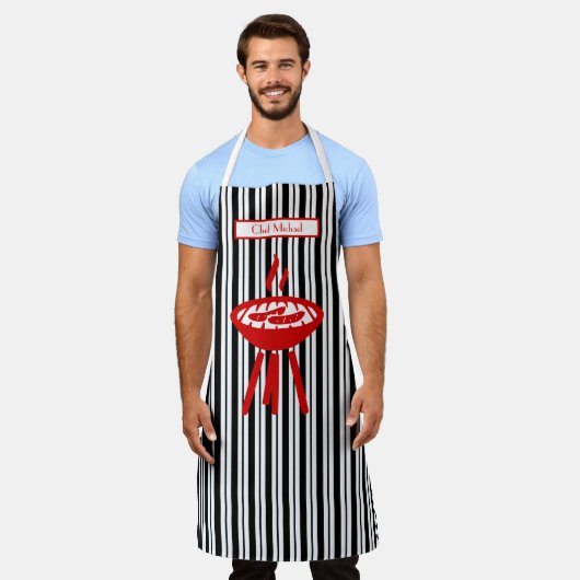 Tablier Barbecue Rayure Verticale #2 Couleurs DIY Noir Bla (Porté)