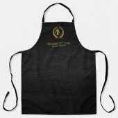 Tablier Barber nom or logo barbier magasin cuir noir (Recto)