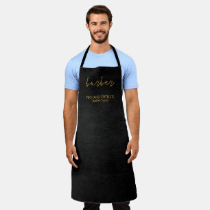 Tablier Barber nom or script barber shop noir cuir