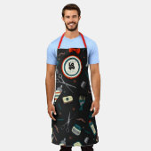 Tablier Barber Shop Logo Personnalisé Modèle Fun Retro Noi (Porté)