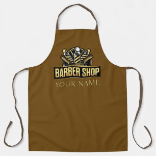 Tablier Barbier nom or logo barbier brun