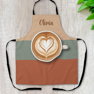 Tablier Barista de latte au cœur ton terre moderne