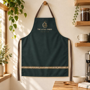 Tablier Barista de salon de café vert et bordure de grain
