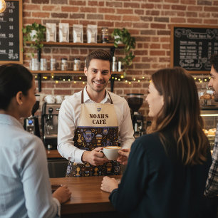 Tablier Barista folk café — café marron avec caramel