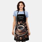 Tablier Barista noir blanc tasse café haricots nom script (Porté)