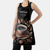 Tablier Barista noir blanc tasse café haricots nom script (Insitu)