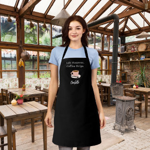 Tablier Barista noir blanc tasse café nom citation