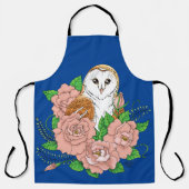 Tablier Barne Chouette Fleurs roses Bleu (Recto)