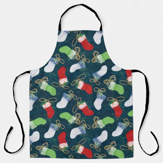 Tablier Bas de Noël, motif transparent aquarelle. (Recto)