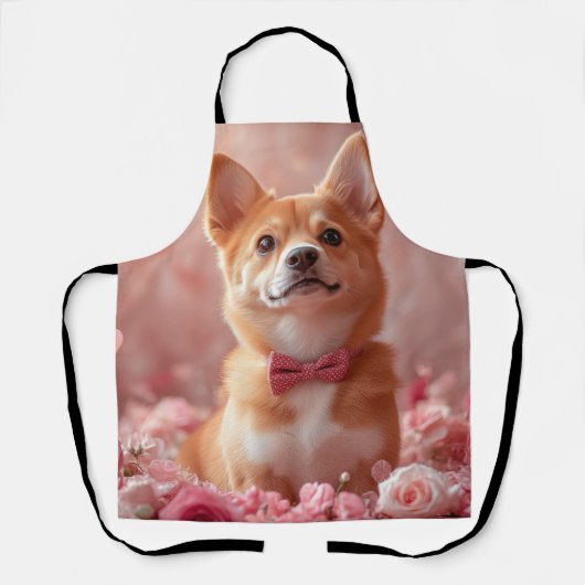 Tablier Basenji avec des roses - Saint-Valentin (Recto)