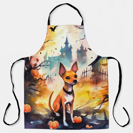 Tablier Basenji Halloween avec citrouilles effrayant (Recto)