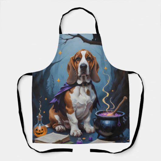 Tablier Basset Hound Chien Whimsical Halloween Peinture (Recto)