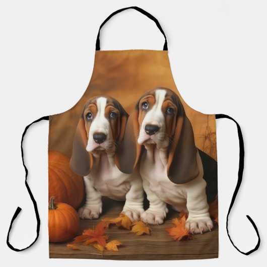 Tablier Basset Hound Chiot Automne Citrouille de plaisir (Recto)