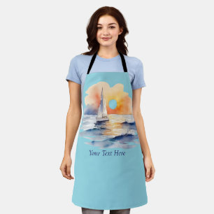 Tablier Bateau à voile aquarelle nautique coucher de solei